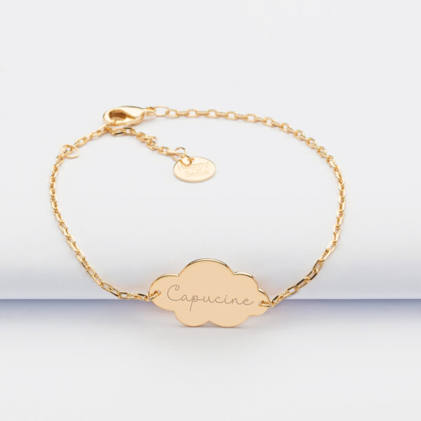 Bracelet chaîne à médaille nuage gravée personnalisée – Acier inoxydable doré Bracelet chaîne à médaille nuage gravée personnalisée – Acier inoxydable doré