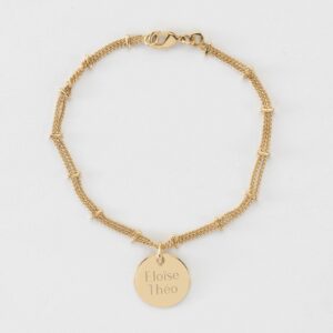 Bracelet médaille ronde à barrettes gravé personnalisé – Acier inoxydable doré Bracelet médaille ronde à barrettes gravé personnalisé – Acier inoxydable doré