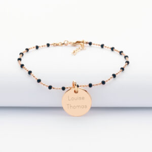 Bracelet perles rondes gravé personnalisé – Acier inoxydable doré Bracelet perles rondes gravé personnalisé – Acier inoxydable doré
