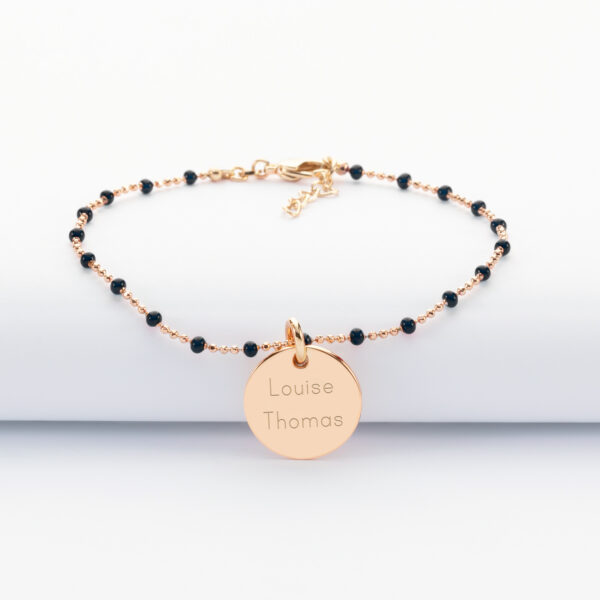 Bracelet perles rondes gravé personnalisé – Acier inoxydable doré