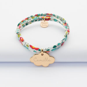 Bracelet tissu fleuri à médaille nuage gravée personnalisée – Acier inoxydable doré Bracelet tissu fleuri à médaille nuage gravée personnalisée – Acier inoxydable doré