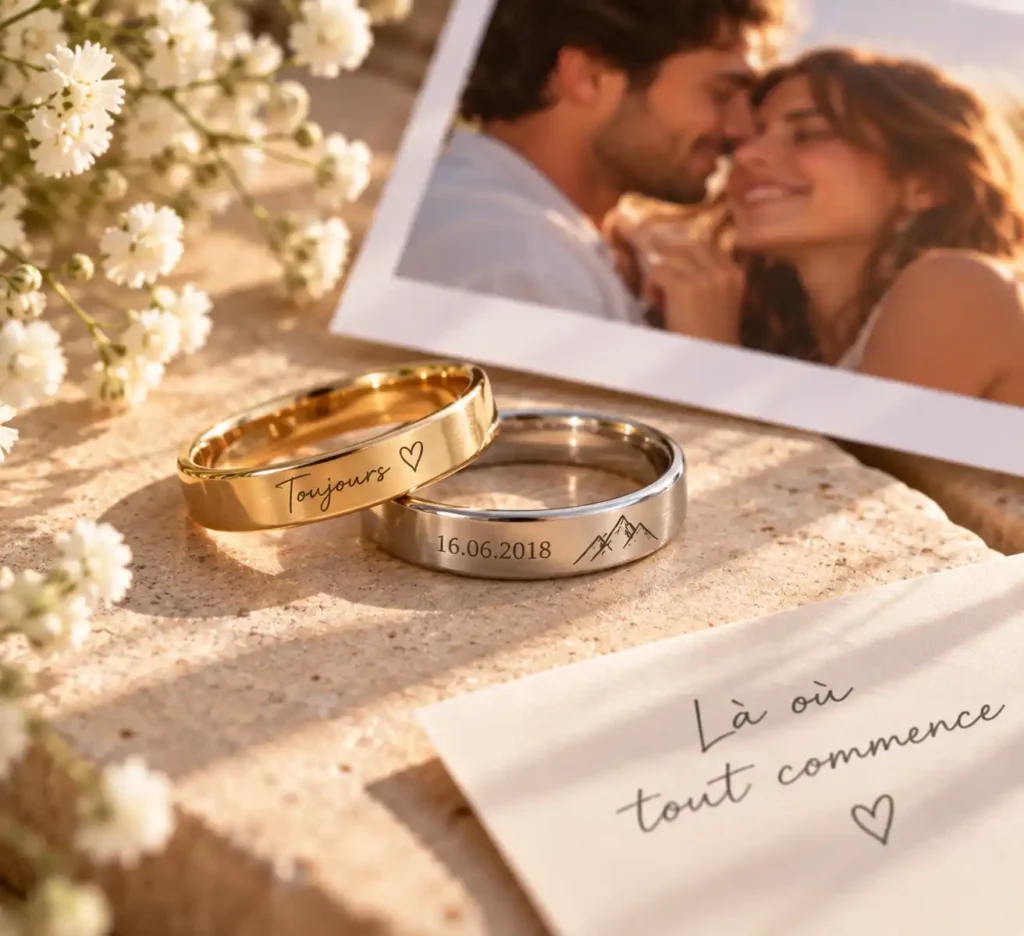 bagues pour couple gravure romantique