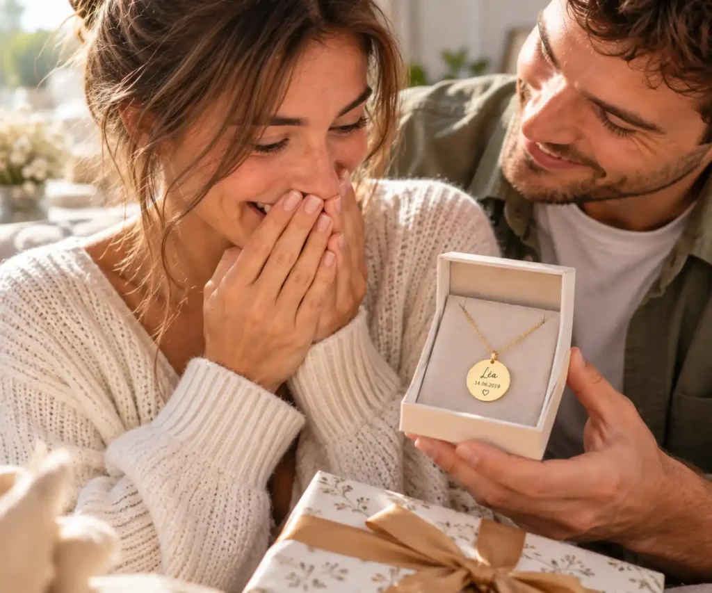 cadeau surprise sans occasion collier avec médaille gravée
