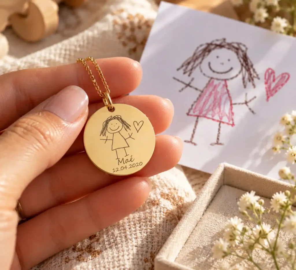 médaille gravée avec dessin d'enfant
