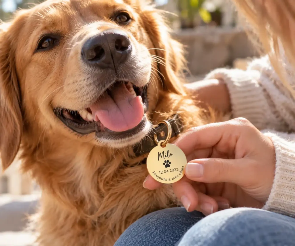 médaille gravée avec prénom animal